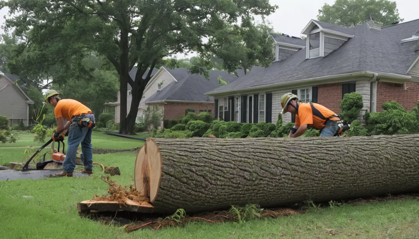 A local tree removal provider clearing a storm-fallen tree from a backyard near Conyers