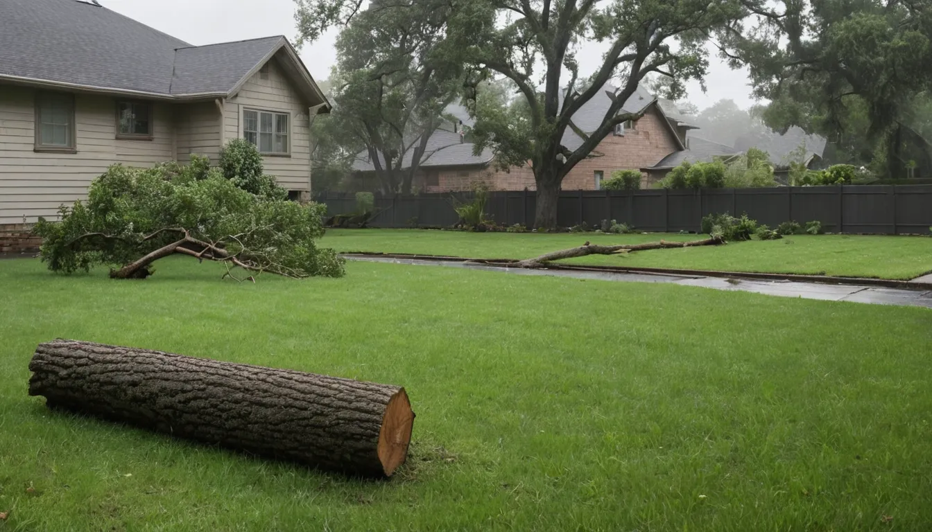 A fallen tree across a backyard lawn in Conyers after a summer storm