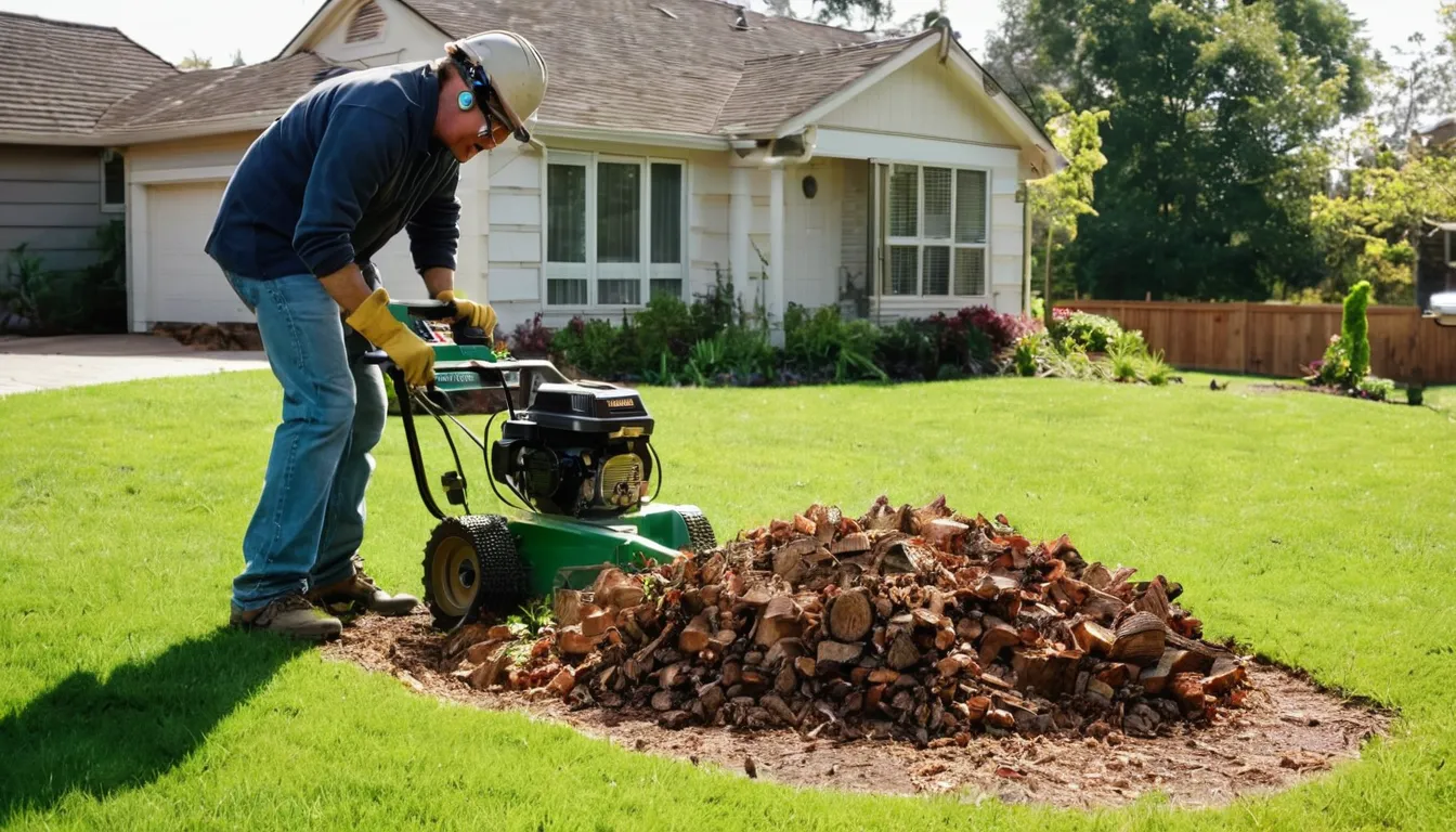 Local provider grinding a tree stump in a Conyers backyard
